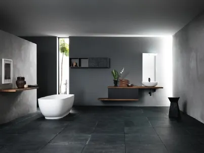 Mobile da Bagno sospeso in rovere e nobilitato Ardesia con lavabo in ceramica INK NK03 di Compab