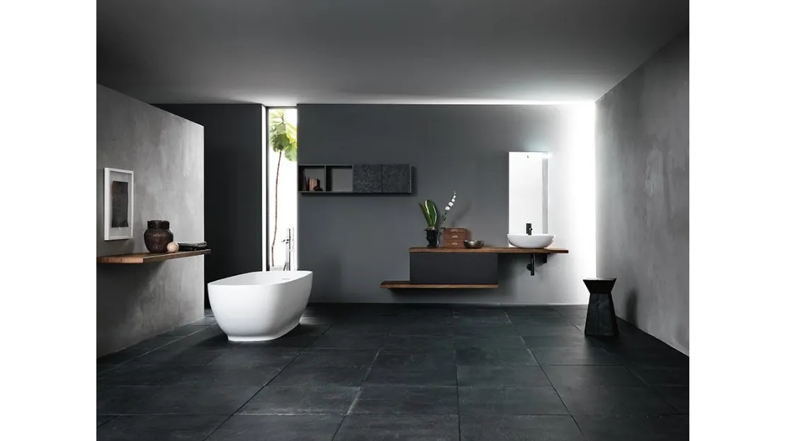 Mobile da Bagno sospeso in rovere e nobilitato Ardesia con lavabo in ceramica INK NK03 di Compab